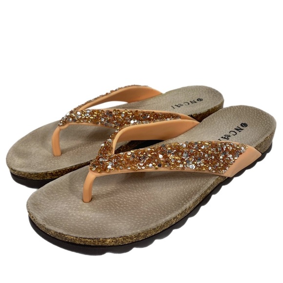 Oncai Glittery Cork Thong Sandals - Picture 1 of 8